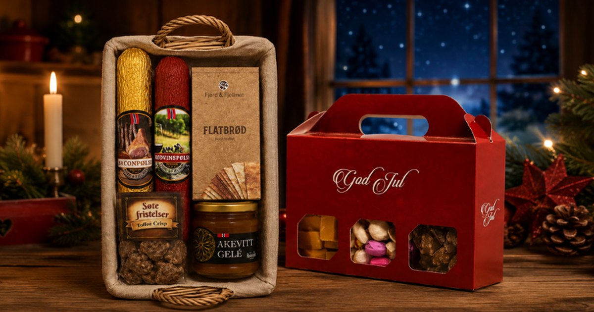 Spekekurv og rød God Jul-eske med godteri